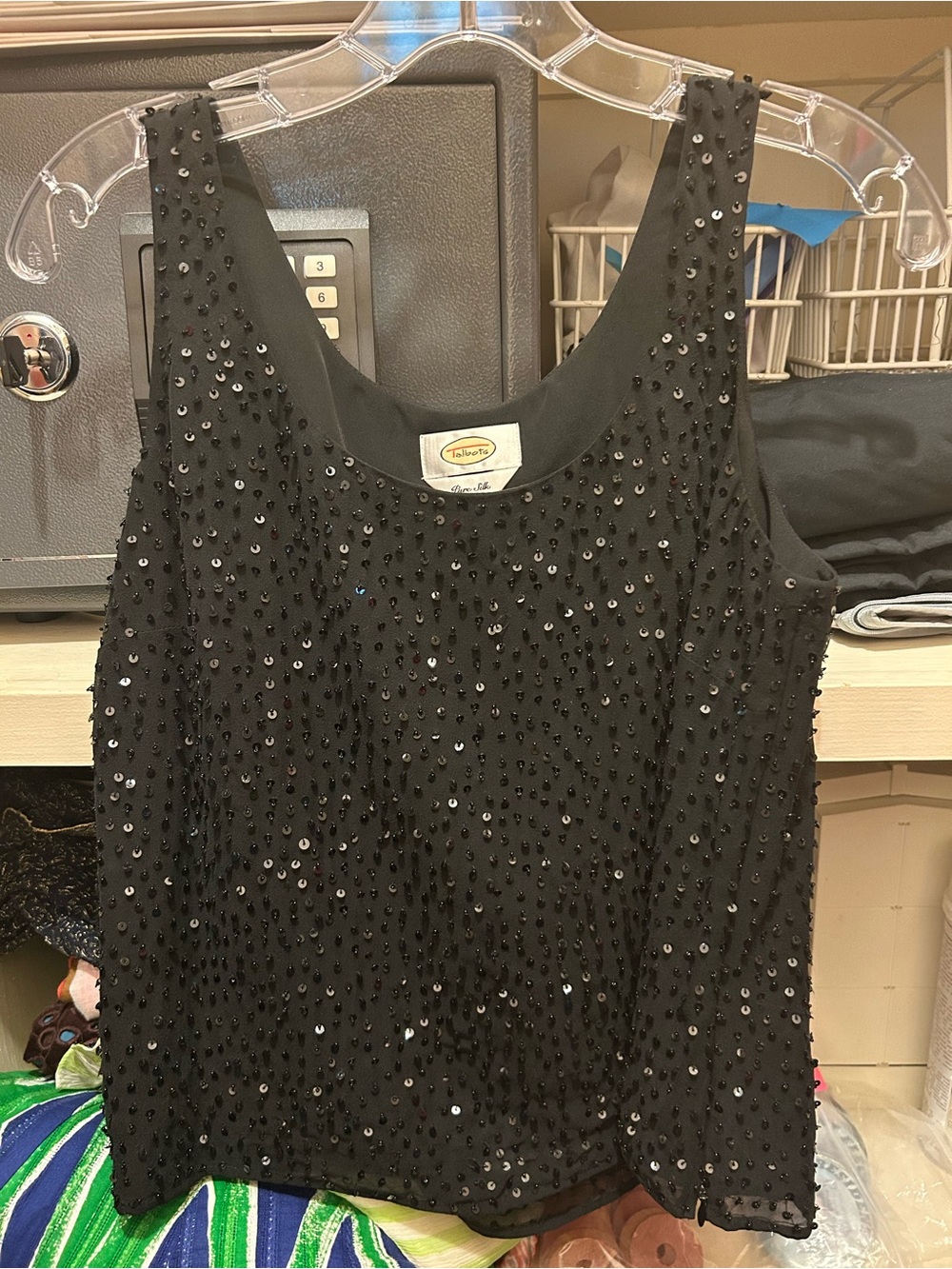 Talbots Black Sequin Scoop Neck Silk Tank Top
